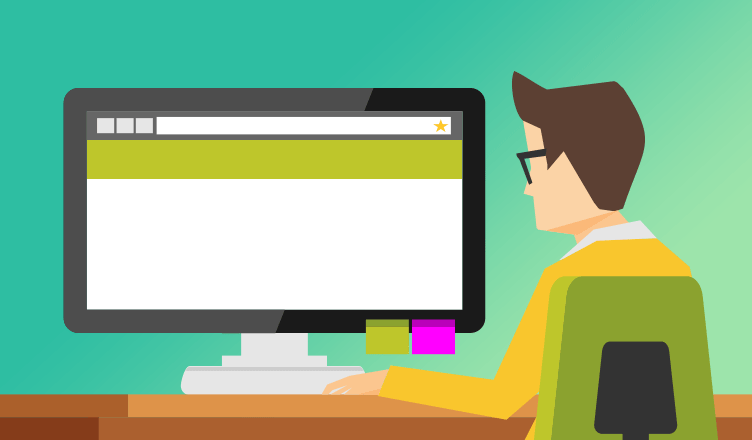 Person blogging on desktop computer.