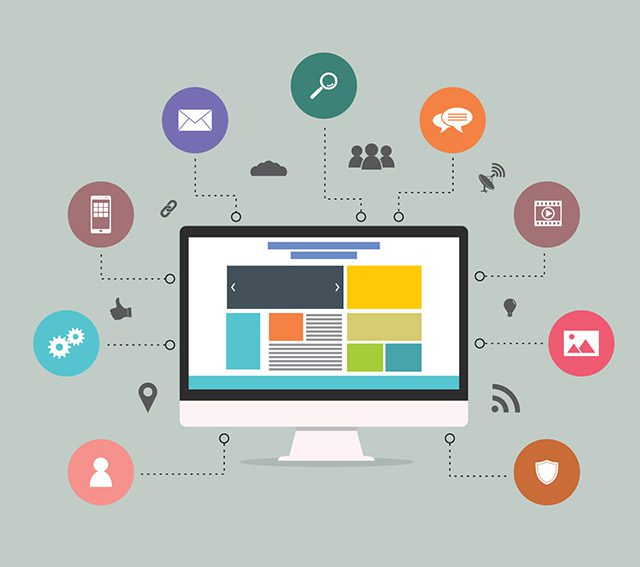 Digital marketing and web development icons display.