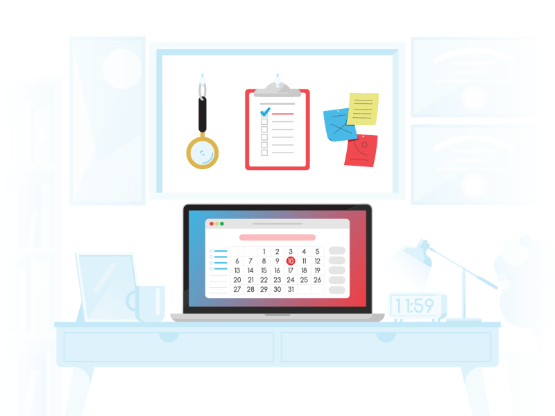 Productivity workspace with calendar and checklist