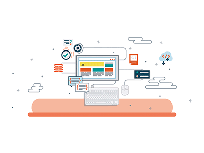 Web development illustration with coding elements