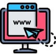 Website icon with browser window and paper plane symbol.