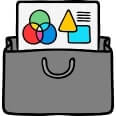 Graphic design portfolio with colorful shapes and creative elements.