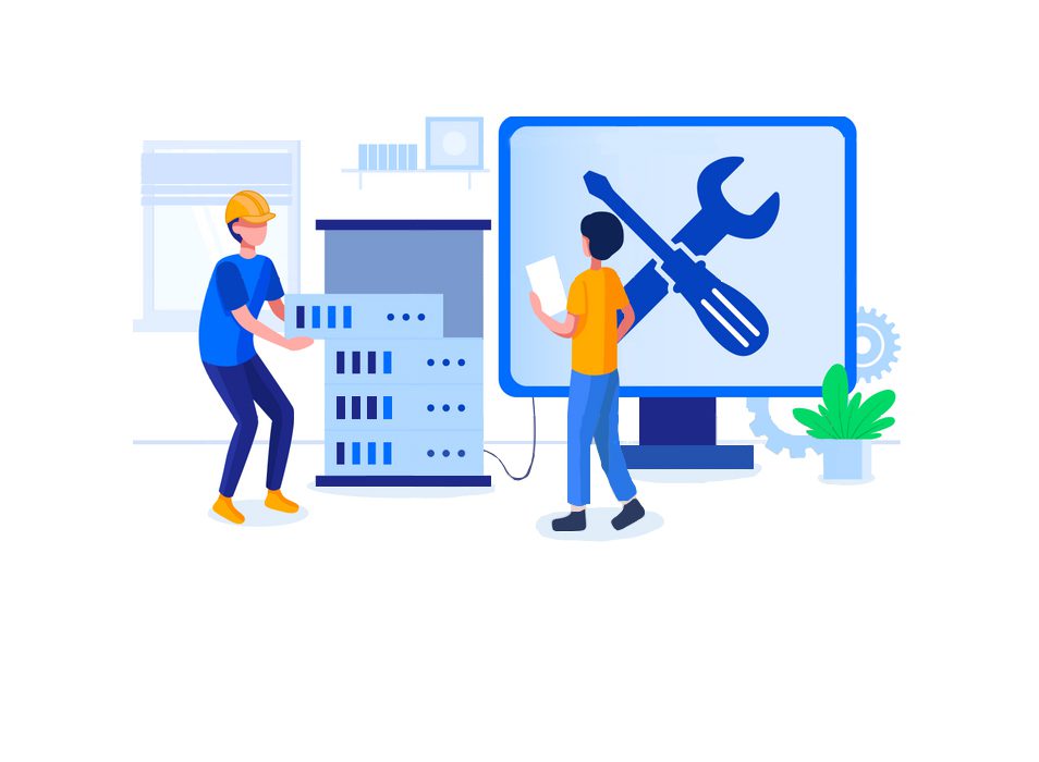 Server maintenance and technical support illustration.
