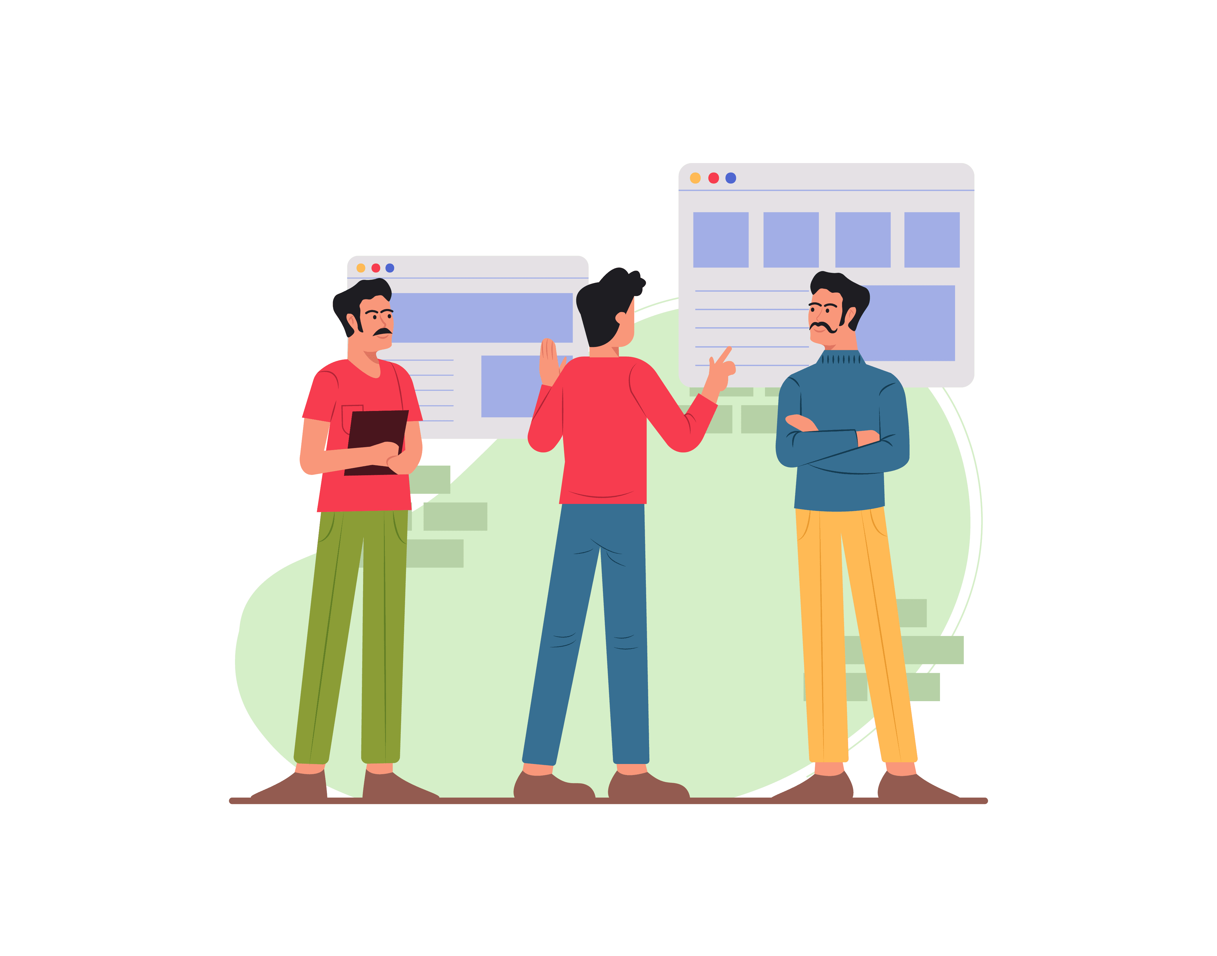 Team discussion, collaboration, brainstorming, project planning.